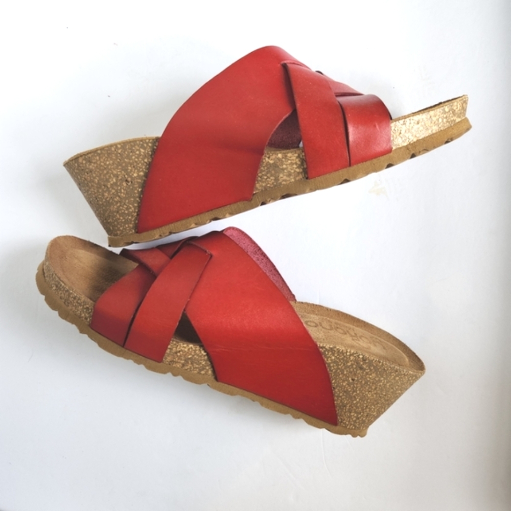 Yokono Women's  Rwd Leather Cork Wedge Sandals Size 8